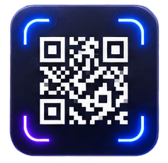 A QR code framed by a scanner viewfinder